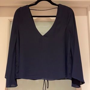 ZARA NAVY CHIFFON TOP CRISSCROSS TIE, OPEN BACK